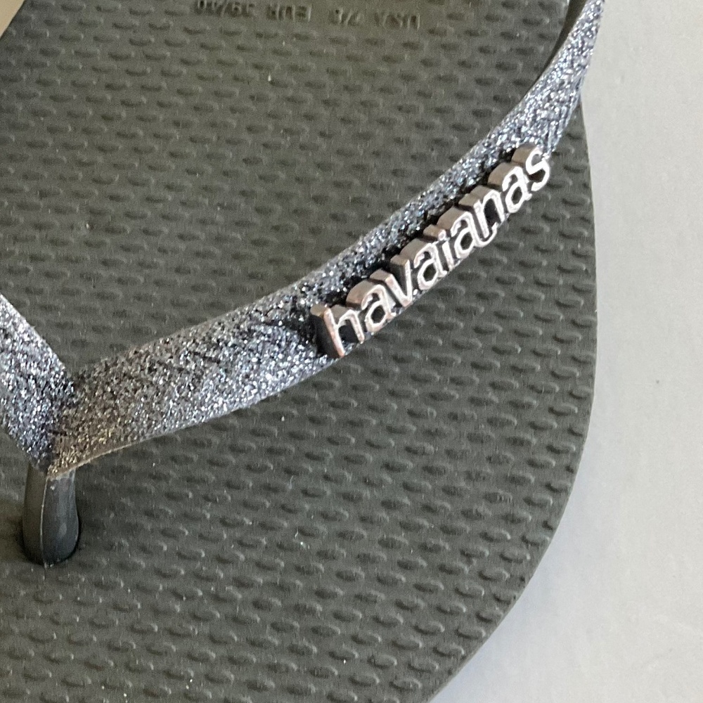 HAVAIANAS Slim Strap Grey Glitter Size 7/8 - Picture 2 of 5